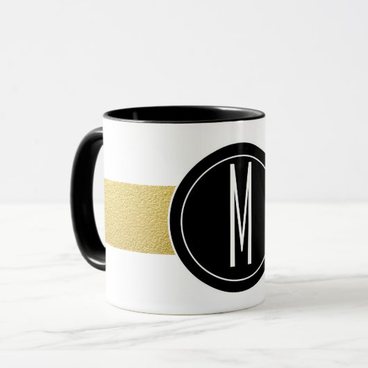 GOLD FOIL STRIPES | ZWARTE MONOGRAM MOK (Voorkant links)