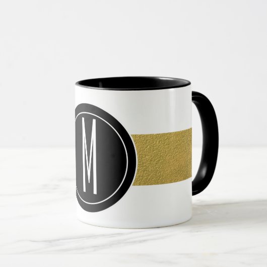 GOLD FOIL STRIPES | ZWARTE MONOGRAM MOK (Voorkant rechts)