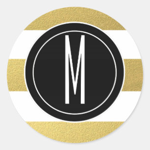 GOLD FOIL STRIPES   ZWARTE MONOGRAM RONDE STICKER