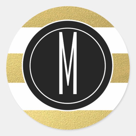 GOLD FOIL STRIPES | ZWARTE MONOGRAM RONDE STICKER (Voorkant)