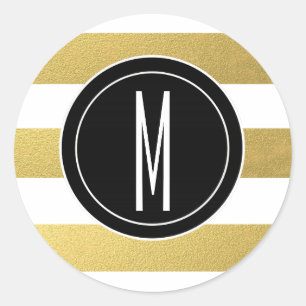 GOLD FOIL STRIPES   ZWARTE MONOGRAM RONDE STICKER