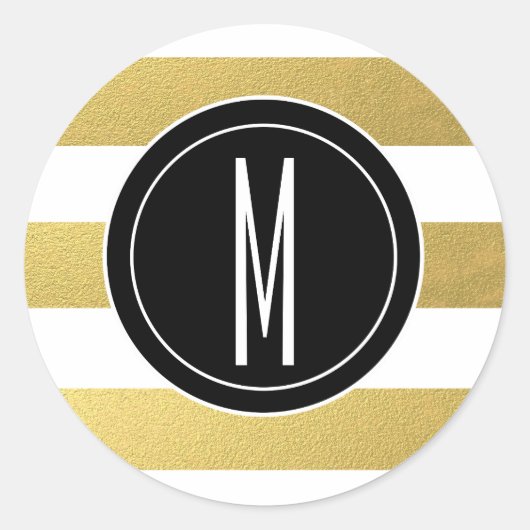 GOLD FOIL STRIPES | ZWARTE MONOGRAM RONDE STICKER (Voorkant)