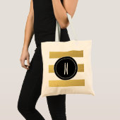 GOLD FOIL STRIPES | ZWARTE MONOGRAM TOTE BAG (Voorkant (product))