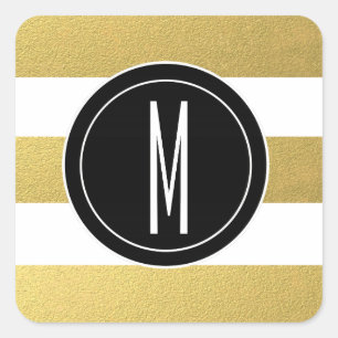 GOLD FOIL STRIPES   ZWARTE MONOGRAM VIERKANTE STICKER