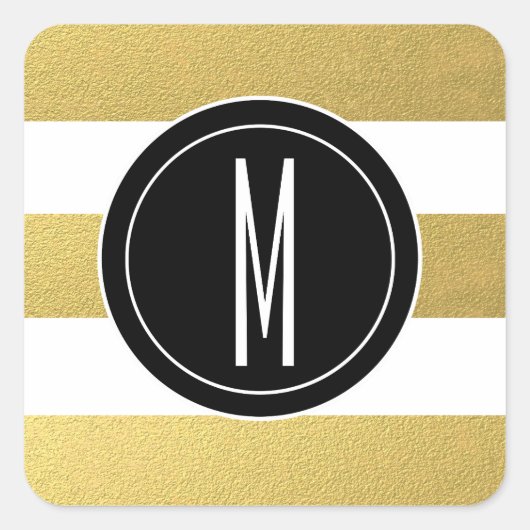 GOLD FOIL STRIPES | ZWARTE MONOGRAM VIERKANTE STICKER (Voorkant)