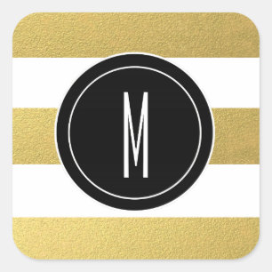 GOLD FOIL STRIPES   ZWARTE MONOGRAM VIERKANTE STICKER