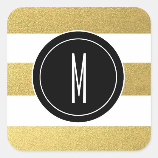 GOLD FOIL STRIPES | ZWARTE MONOGRAM VIERKANTE STICKER (Voorkant)