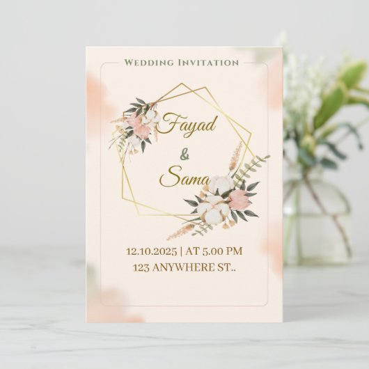 Gold Foil Style Wedding Invitation | Elegant Scrip Feestdagenkaart (Staand voorkant)
