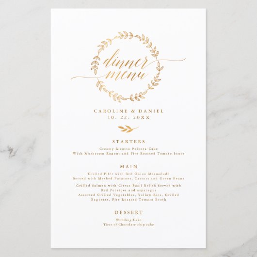 Gold Foil Stylish Calligraphy Wedding Menu (Voorkant)