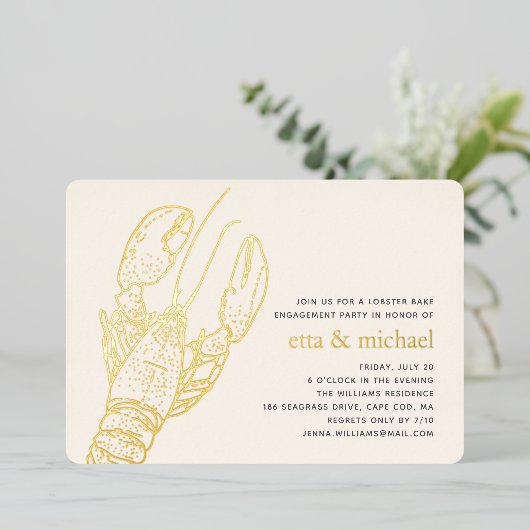Gold Foil Summer Lobster Bake Party Invitation Folie Uitnodiging (Staand Voorkant)
