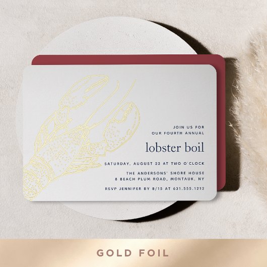 Gold Foil Summer Lobster Boil Party Folie Uitnodiging