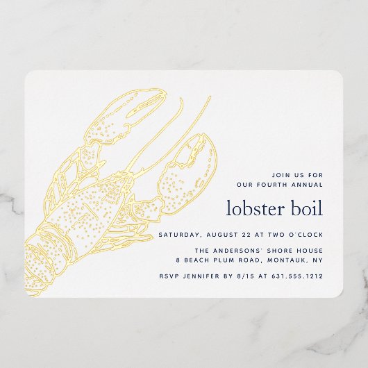 Gold Foil Summer Lobster Boil Party Folie Uitnodiging (Voorkant)