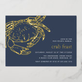 Gold Foil Summer Nautical Crab Feast Folie Uitnodiging (Voorkant)
