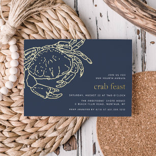 Gold Foil Summer Nautical Crab Feast Folie Uitnodiging