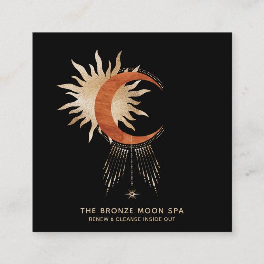 *~* Gold Foil Sun Bronze Moon Star Spa Vierkante Visitekaartje (Voorkant)