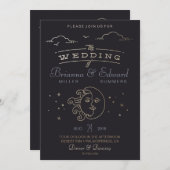 Gold foil Sun en Moon Wedding Invitation Kaart (Voorkant / Achterkant)