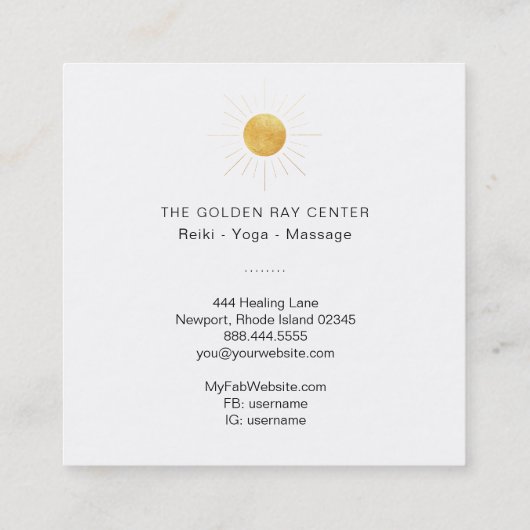 *~* Gold Foil Sun Golden Rays die Yoga Center gene Vierkante Visitekaartje (Achterkant)