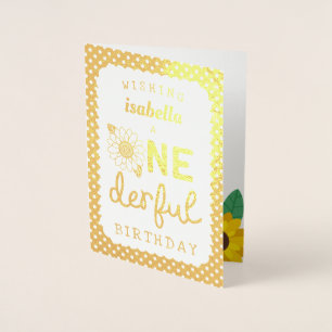 Gold Foil Sunflower Onederful Birthday Folie Kaarten