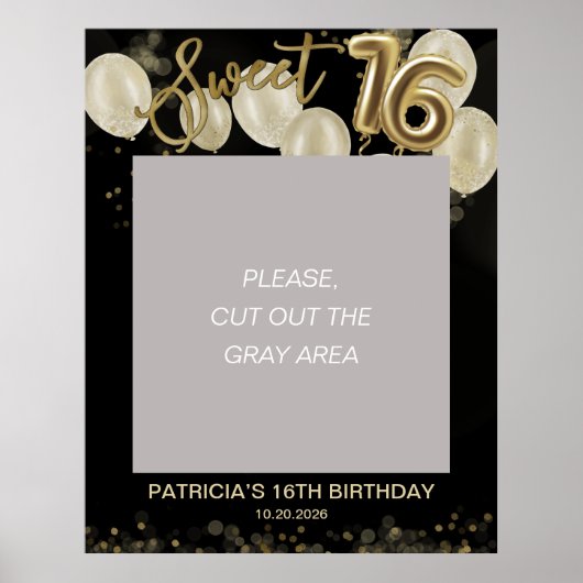 Gold Foil Sweet 16 ballonnen Foto Prop Black Poster (Voorkant)