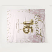 Gold Foil Sweet 16 ballonnen roze achtergrond Wandkleed (Voorkant (horizontaal))