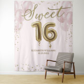 Gold Foil Sweet 16 ballonnen roze achtergrond Wandkleed (In situ)