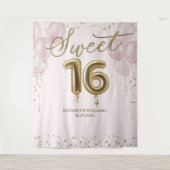 Gold Foil Sweet 16 ballonnen roze achtergrond Wandkleed (Voorkant)