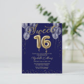 Gold Foil Sweet 16 Balloons Budget Invitations (Staand voorkant)