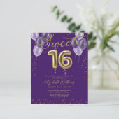 Gold Foil Sweet 16 Balloons Budget Invitations (Staand voorkant)