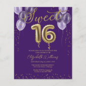 Gold Foil Sweet 16 Balloons Budget Invitations (Voorkant)