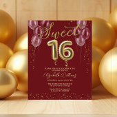 Gold Foil Sweet 16 Balloons Budget Invitations