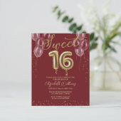 Gold Foil Sweet 16 Balloons Budget Invitations (Staand voorkant)