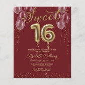 Gold Foil Sweet 16 Balloons Budget Invitations (Voorkant)