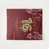 Gold Foil Sweet 16 Balloons Burgundy Backdrop Wandkleed (Voorkant (horizontaal))