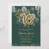 Gold Foil Sweet 16 Balloons Party Emerald Green Kaart (Voorkant)