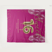 Gold Foil Sweet 16 Bday ballonnen Hot Pink Backdro Wandkleed (Voorkant (horizontaal))