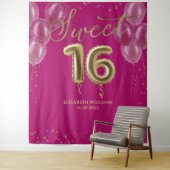 Gold Foil Sweet 16 Bday ballonnen Hot Pink Backdro Wandkleed (In situ)