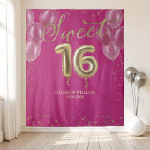 Gold Foil Sweet 16 Bday ballonnen Hot Pink Backdro Wandkleed