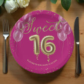 Gold Foil Sweet 16 bday-ballonnen Partij Hot Pink Papieren Bordje