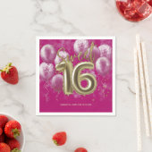 Gold Foil Sweet 16 bday-ballonnen Partij Hot Pink Servet (Insitu)