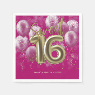 Gold Foil Sweet 16 bday-ballonnen Partij Hot Pink Servet