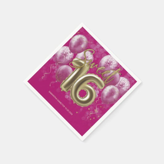Gold Foil Sweet 16 bday-ballonnen Partij Hot Pink Servet (Hoek)