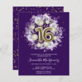 Gold Foil Sweet 16-Bday Balloons Budget Invitation (Voorkant / Achterkant)