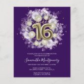 Gold Foil Sweet 16-Bday Balloons Budget Invitation (Voorkant)