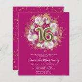 Gold Foil Sweet 16-Bday Balloons Budget Invitation (Voorkant / Achterkant)