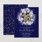 Gold Foil Sweet 16-Bday Balloons Budget Invitation (Voorkant / Achterkant)