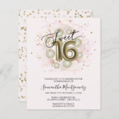 Gold Foil Sweet 16-Bday Balloons Budget Invitation (Voorkant / Achterkant)