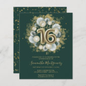 Gold Foil Sweet 16-Bday Balloons Budget Invitation (Voorkant / Achterkant)