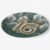 Gold Foil Sweet 16 Bday Balloons Emerald Green Papieren Bordje (Gekanteld)