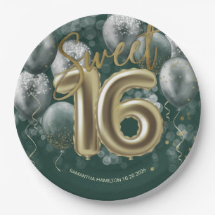 Gold Foil Sweet 16 Bday Balloons Emerald Green Papieren Bordje