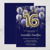 Gold Foil Sweet 16 Bday Balloons Party Royal Blue Kaart (Voorkant / Achterkant)